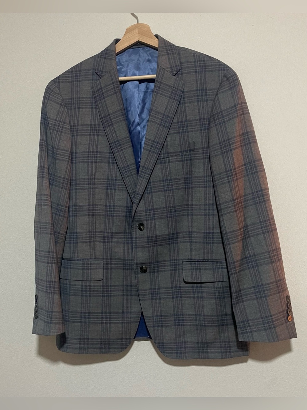 Hart Schaffner Marx Mens Blazer Suit Jacket Gray Blue Glen Plaid Wool 44XL